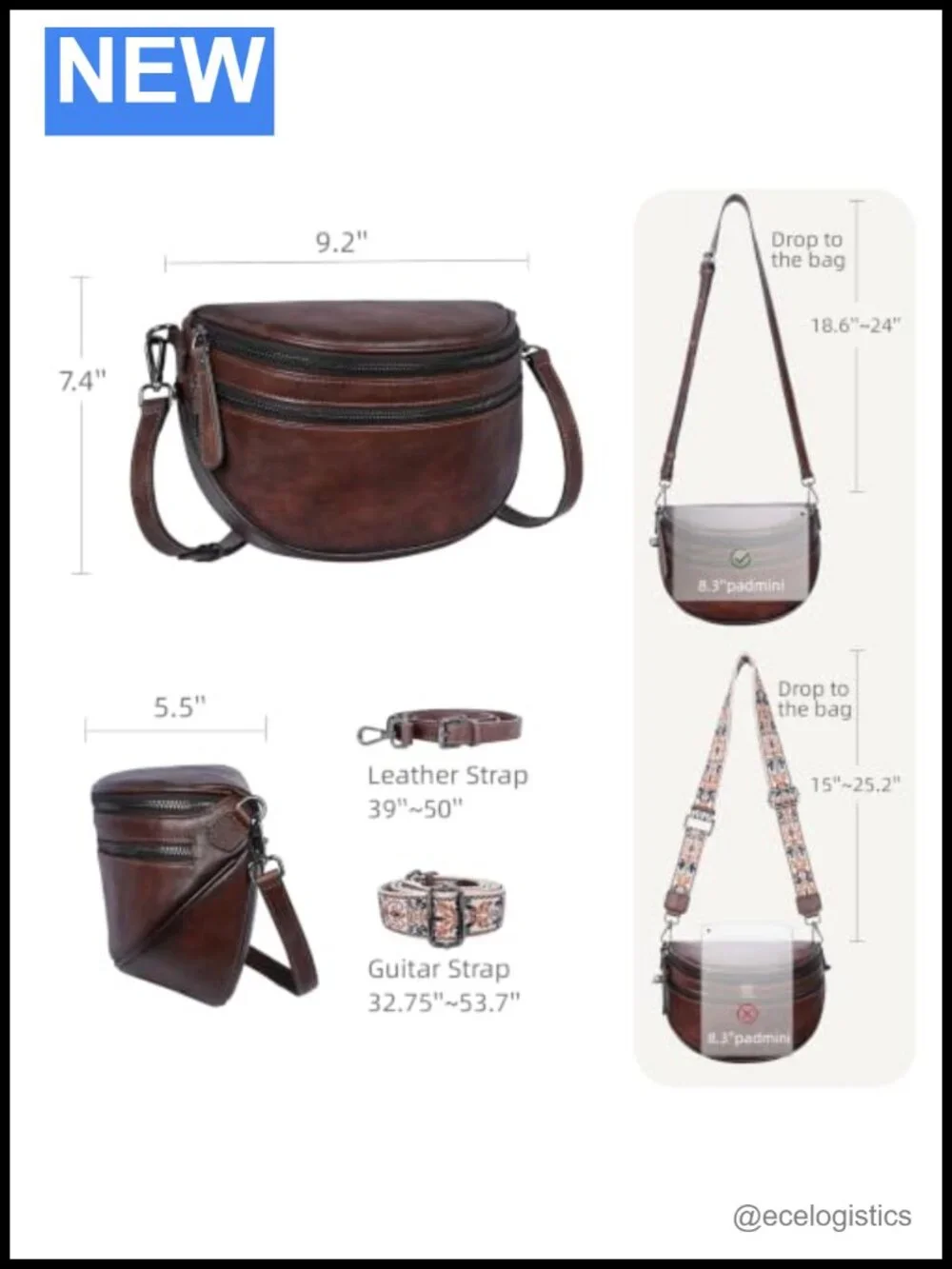 Real Leather Crossbody Bag for Women with RFID Protection and Adjustable Straps